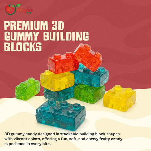 3D Gummy 5 Gummies 3D NY Spice Shop Building Blocks Candy - Pound Sweet and Tasty Brick Shaped - Colorful Fruit