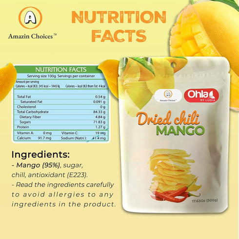 (17.63oz) Dried Chili Mango, Premium Spicy Mango Strips, Vegan, Non-GMO, Gluten-Free Tropical Fruit from Amazin