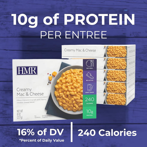 Pre-packaged 10g 8oz Pack 6 HMR Creamy Mac and Cheese Entre | Lunch or Dinner to Support Weight Loss | Ready to Eat |