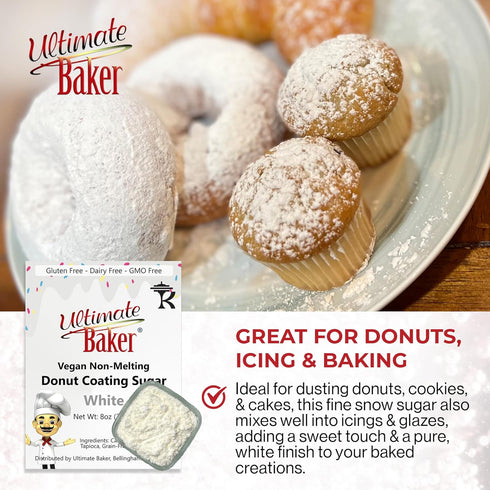 (8oz) Ultimate Baker Vegan Non-Melting White Donut Sugar - All Natural Snow Sugar for Dusting Donuts, Icing & Baking