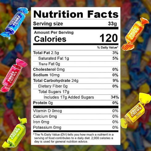 2 140 5 Fruit Chews Candy - Pounds Bulk Bag (Approx. Pieces), Fruit Chews Rolls, Assorted Flavors, Soft & Fruity Taffy