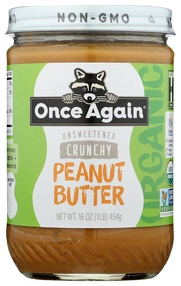 Once Again Organic Crunchy Peanut Butter, 16oz - Lightly Salted, Unsweetened -