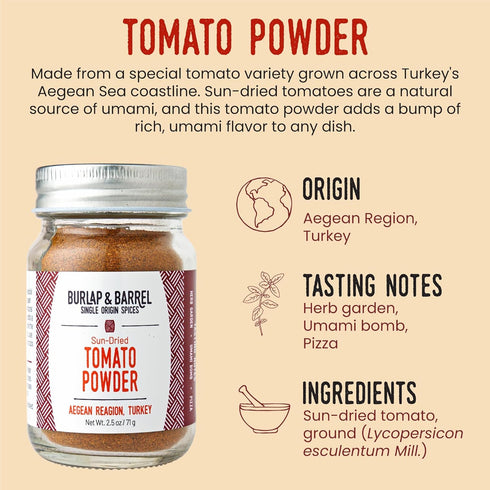 2.5oz Burlap & Barrel Sun-Dried Tomato Powder - Add Deep Umami & Savory Tanginess to Dishes - for Popcorn, Fried