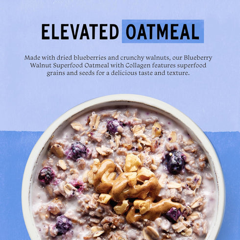 (3ct, 8oz Purely Elizabeth Collagen Oatmeal, Blueberry Walnut, Made with Organic Oats, Amaranth, Quinoa, and Chia