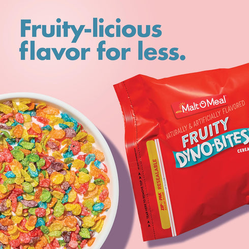 32 OZ Malt-O-Meal Fruity Dyno Bites Cereal, Gluten Free Breakfast Cereal with Fruity Flavor, Resealable Bag