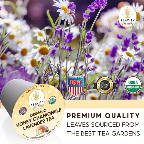 (36 Organic Chamomile and Lavender Tea Pods for Keurig - Decaf Herbal Tea for Keurig K Cups - Honey Chamomile Lavender