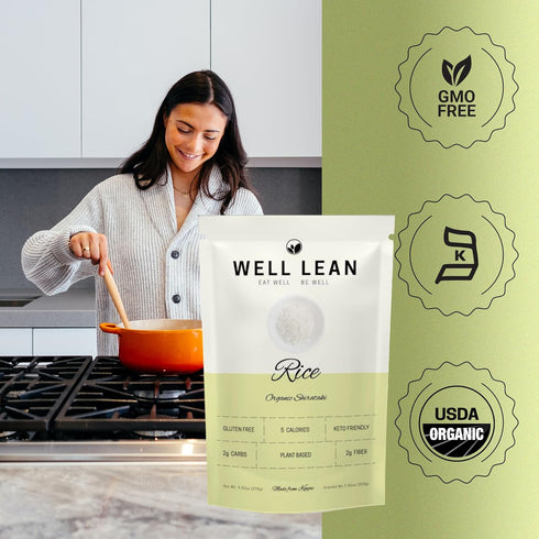 6 Pack (12 2gm, 5 Well Lean USDA Organic Konjac Shirataki Rice - Low Carb, Keto Rice, Servings) - Ideal for Keto