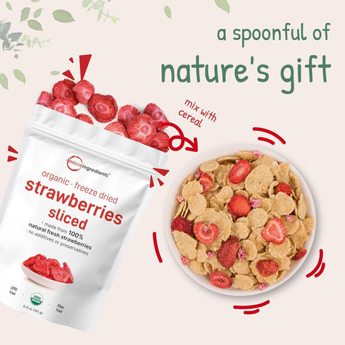 6.4oz 100% Micro Ingredients Organic Strawberries Sliced, | Natural Fruit | Freeze Dried Strawberry Source | No Sugar