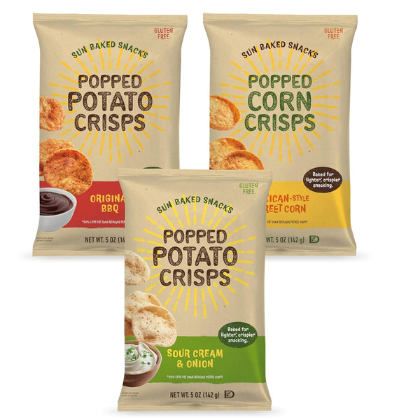 Sun Baked Snacks Popped Crisps Variety Pack Mexican-Style Street Corn, Original BBQ,