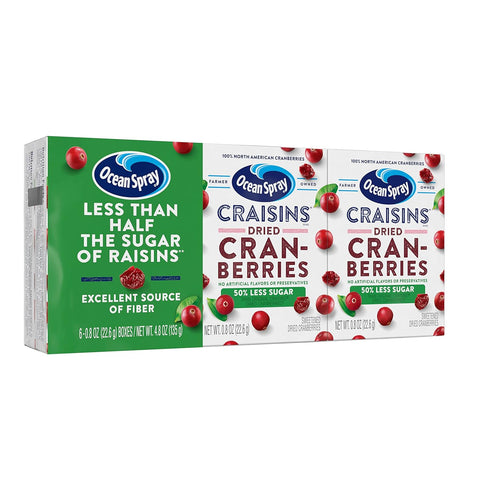 Ocean Spray Craisins, 50% Less Sugar Dried Cranberries, Dried Fruit, 0.8 Oz