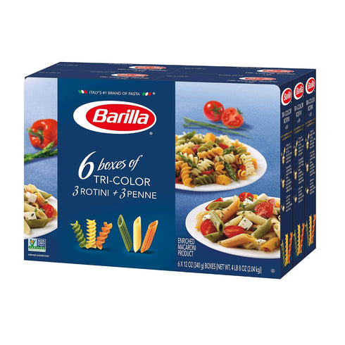 12 (Pack 6) Barilla Pasta, Tri-Color Penne & Tri-Color Rotini, Ounce