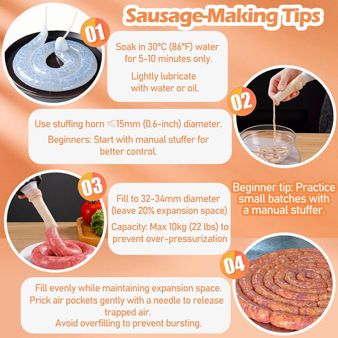 (8m/26ft),32mm HAIKISS Edible Drying Sausage Casing, Natural Sausage Casings for Flavorous Homemade Sausages, Italian