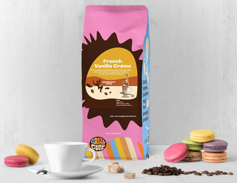 10 oz Crazy Cups Flavored Ground Coffee, French Vanilla Creme, in Bag, For Brewing Flavored Hot or Iced Coffee