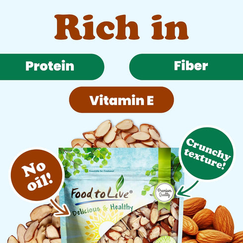 12 Food to Live Dry Roasted Natural Sliced Almonds with Himalayan Salt, Ounces Unblanched Nuts, Oven Toasted, Lighly
