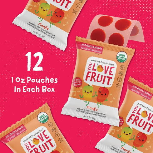 Pack, Pack, 1.0 oz (Pack 12) YOU LOVE FRUIT - MANGO All Natural Fruit Snacks, Healthy Snack Real Fruit! Gluten Free