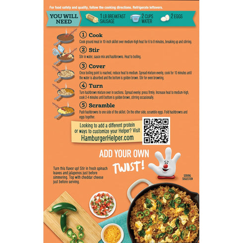 4 oz (Pack 2) Hamburger Helper BREAKFAST Southwest Style Hashbrowns