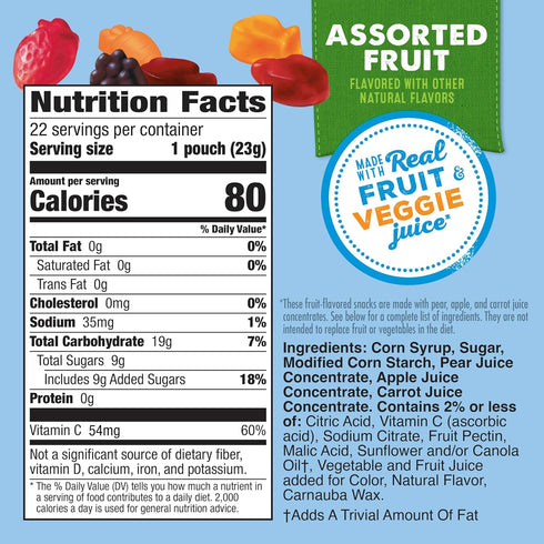 Pack, 22 17.6 oz (Pack 6) Mott's Fruit Flavored Snacks, Assorted Fruit, Gluten Free Snack, Value Pouches