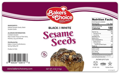 Baker's Choice Black & White Sesame Seeds, 4 Oz (113g) - All Natural Food Seasoning