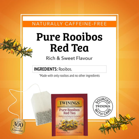 Twinings Pure Rooibos Red Herbal Tea, 20 Count Individually Wrapped Bags, Naturally Caffeine-Free, Enjoy Hot or Iced
