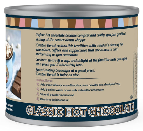12 Double Donut Coffee Classic Bulk Hot Chocolate Mix, Rich Hot Cocoa Ounce Canister, Hot Chocolate Powder