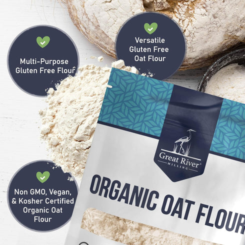 5 Lb Great River Milling Organic Oat Flour | Gluten Free Whole Grain Flour | Non-GMO, Kosher, Vegan Certified |