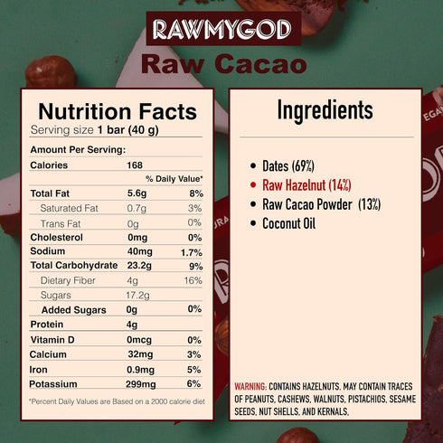 (16 Pack 4 3 3 3 3 RAWMYGOD Fruit and Nut Bars, Gluten Free, Vegan, No Added Sugar bars, Variety I - Raw Cacao, Apple