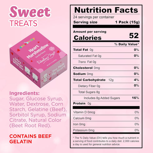 4E's (24 Packs) Novelty Heart Marshmallows Pink & White Valentine Marshmallows Mini Individually Wrapped for Hot