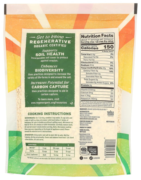 16 Whole Foods Market, Organic Quick Cook Rolled Oats, Ounce