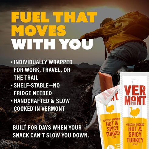 1oz 24 Count Vermont Smoke & Cure - Hot & Spicy Turkey Protein Snack - Portable Meat Snack for Adults & Kids - Smoky
