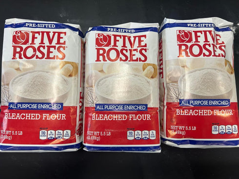 Generic 5.5 lb Pack 3 Five Roses All Purpose Enriched Bleached Flour, Pre-Sifted, Bags