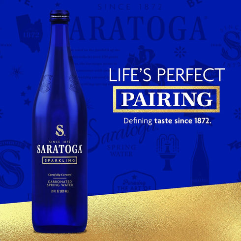 12-Pack 28 Oz Saratoga Sparkling Water Bottles, - Carbonated Spring Bottled Water - Glass Bottles - Fl