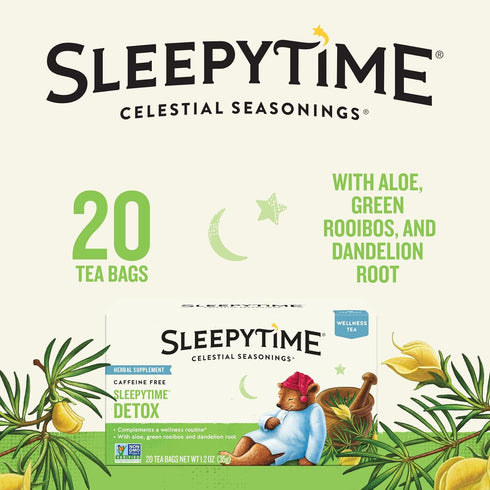 20 Celestial Seasonings Sleepytime Wellness Detox Tea, Caffeine Free, Tea Bags Box