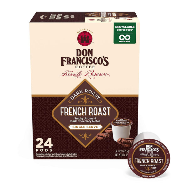 Don Francisco's French Dark Roast Coffee, 24 K-Cup Compatible Pods, Bold Smoky Flavor, 100% Arabica