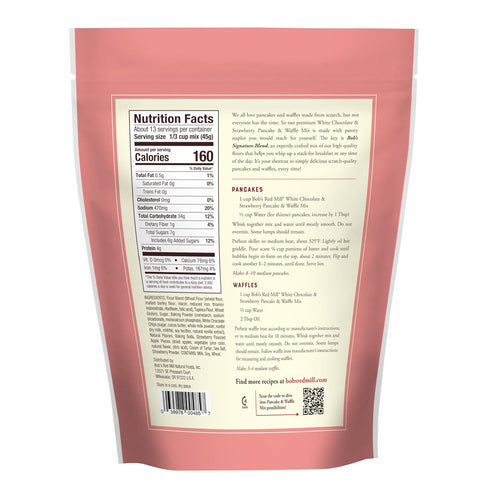 20 (Pack 1) 32-40 Bobs Red Mill White Chocolate & Strawberry Pancake/Waffle Mix, Ounce of Just Add Water, Makes