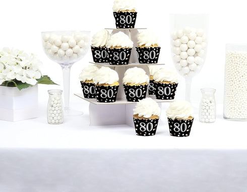 Big Dot of Happiness Gold Party Decorations - Adult 80th Birthday Cupcake Wrappers Set of 12