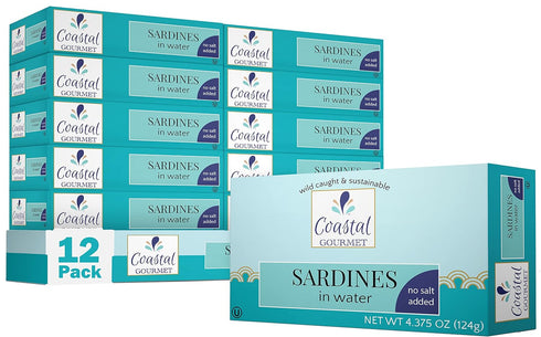 Coastal Gourmet Sardines in Water- No Salt Added 4.375 oz. (Pack of 12) (Packaging