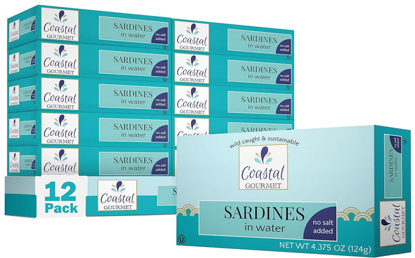 Coastal Gourmet Sardines in Water- No Salt Added 4.375 oz. (Pack of 12) (Packaging