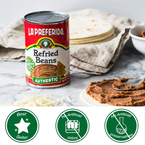 4 16 oz (Pack 6) La Preferida Authentic Refried Pinto Beans Homemade taste of traditional creamy frijoles refritos.