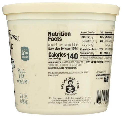 Bellwether Farms 24 OZ Plain Sheep Yogurt