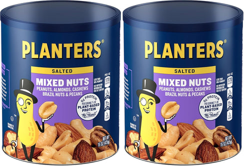 Planters Mixed Nuts (15 oz Canister) - Variety Mixed Nuts with Less