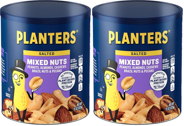 Planters Mixed Nuts (15 oz Canister) - Variety Mixed Nuts with Less
