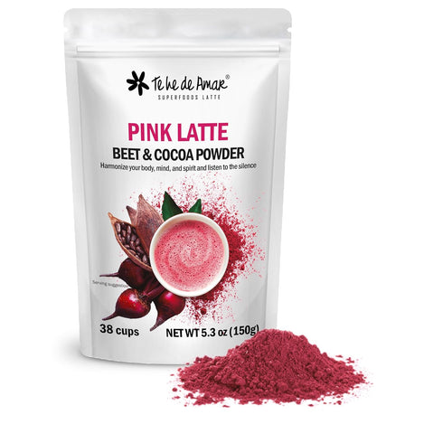 TE HE DE AMAR 5.3 oz (150g) 38 PINK LATTE | BEETROOT & COCOA | Powder mix to prepare tea lattes DELICIOUS, INDULGENT