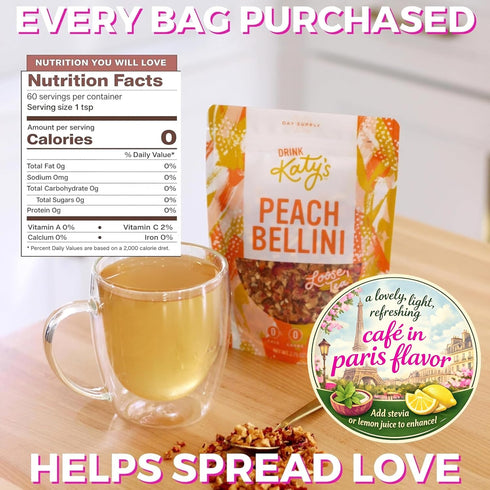 30+ 2.75oz Katys Peach Bellini Loose Tea - Apple, Peach & Mango - Light Herbal Fruit Tea, Caffeine-Free, Sugar-Free