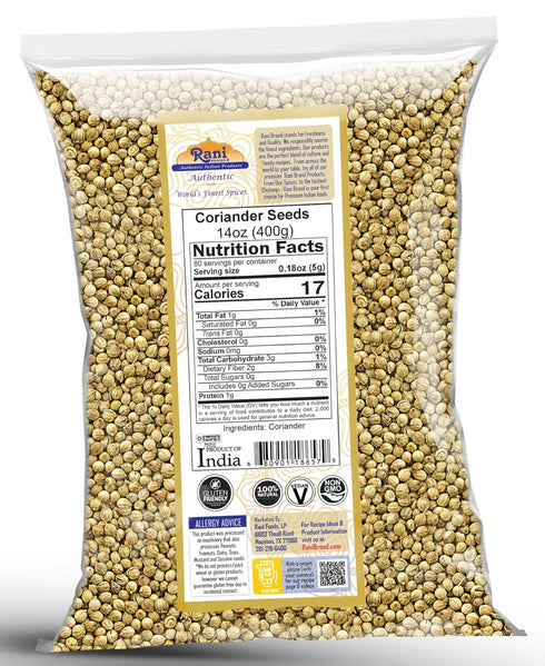 Rani Coriander (Dhania) Seeds Whole, Indian Spice, 14oz (400g) - All Natural, Vegan, Gluten Friendly
