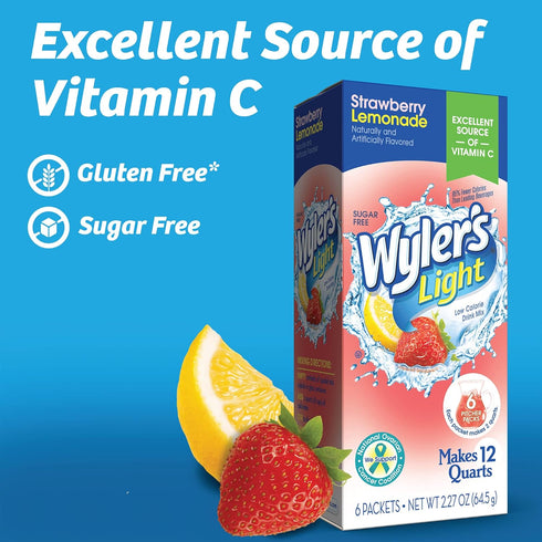 Packs, Lemonade,6 Packets Wyler's Light Pitcher Water Drink Mix, Strawberry Pitcher