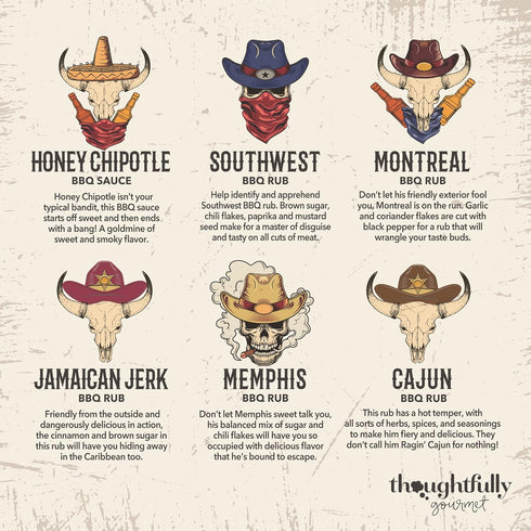 Set, Set 12 Thoughtfully Gourmet, Wild Western-Themed BBQ Sauce and Rubs Book Gift Includes Honey, Montreal Rub & More