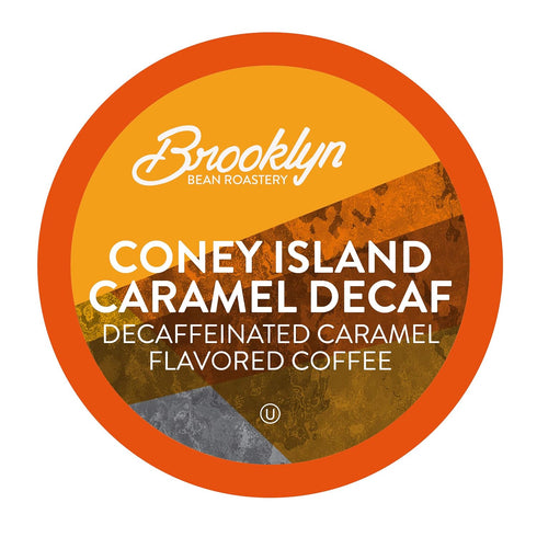 Brooklyn Beans Coffee Pods, Coney Island Caramel Decaf - Compatible with Keurig