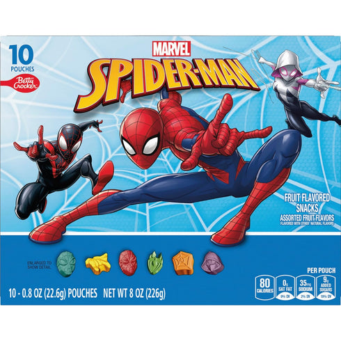 10 Spiderman Fruit Flavored Snacks, Treat Pouches, Gluten Free, ct