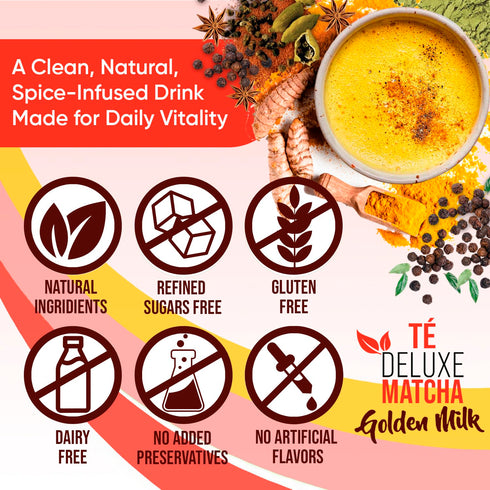 T DELUXE Premium Matcha Golden Milk Powder with Turmeric, Ginger, Almond & Green Tea | Gourmet Spiced Chai Blend
