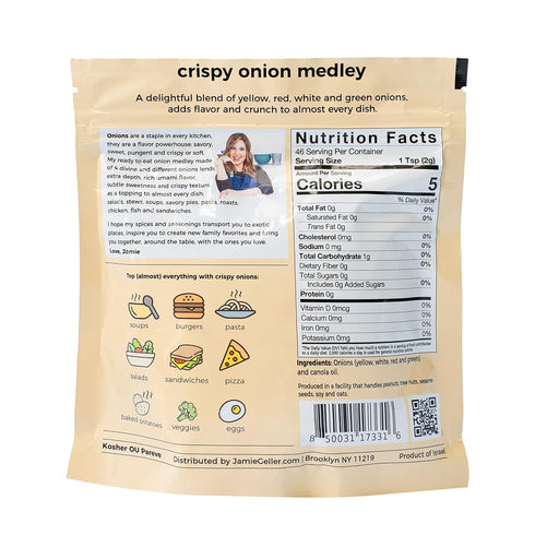 2 Pack, 3.3 oz (93g) Jamie Geller Crispy Onion Medley | bag | OU KOSHER PAREVE | Ready to use topper on soups, stews